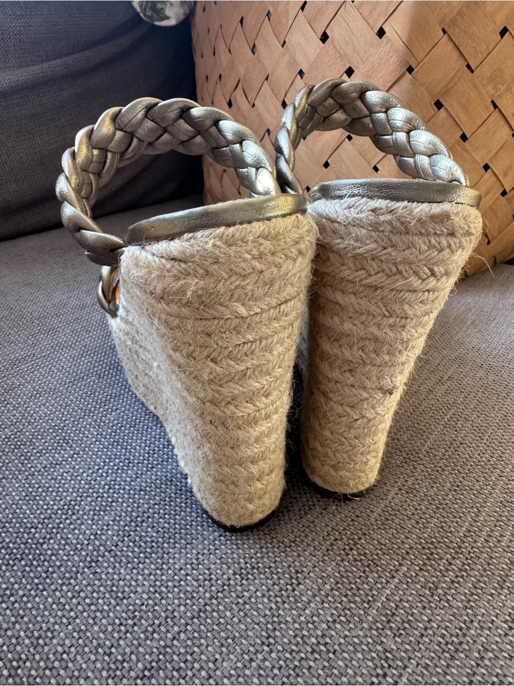 SCHUTZ gold braided strap  platform wedge espadrilles - Picture 4 of 7
